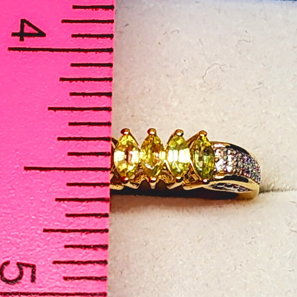 Premium Sphene & White Zircon ring in 18K Yellow Gold over 925 SS sz 8 1.65 tcw - Picture 3 of 6